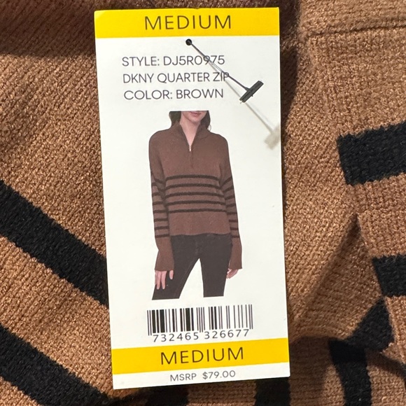 DKNY womenTan and Black Zip-Up Sweater - Picture 6 of 6
